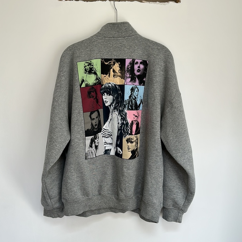 Taylor Swift Eras Tour Merch: grey quarter zip pullover sweatshirt size Large